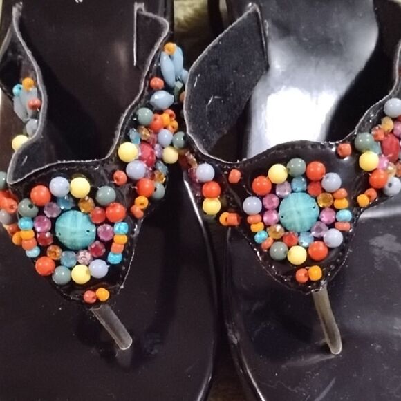 Elegant Black Sandals with Beaded Straps - Picture 3 of 5